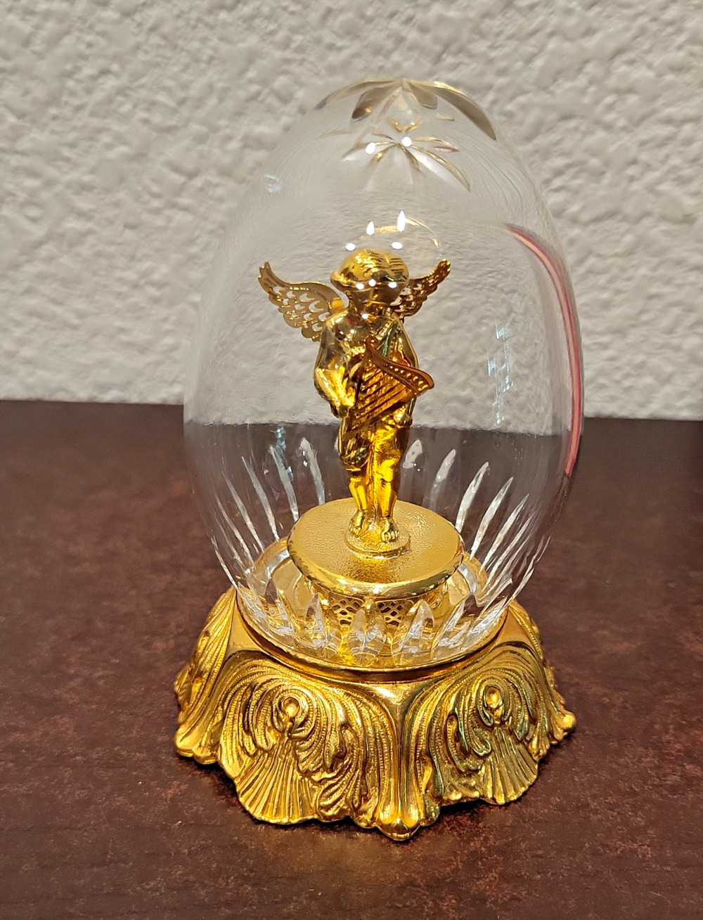 Lenox Treasured Crystal Angel Harp Gold Glass Dome Figurine A-022-5304
